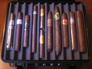 A single foam shelf can hold a variety of vitolas.